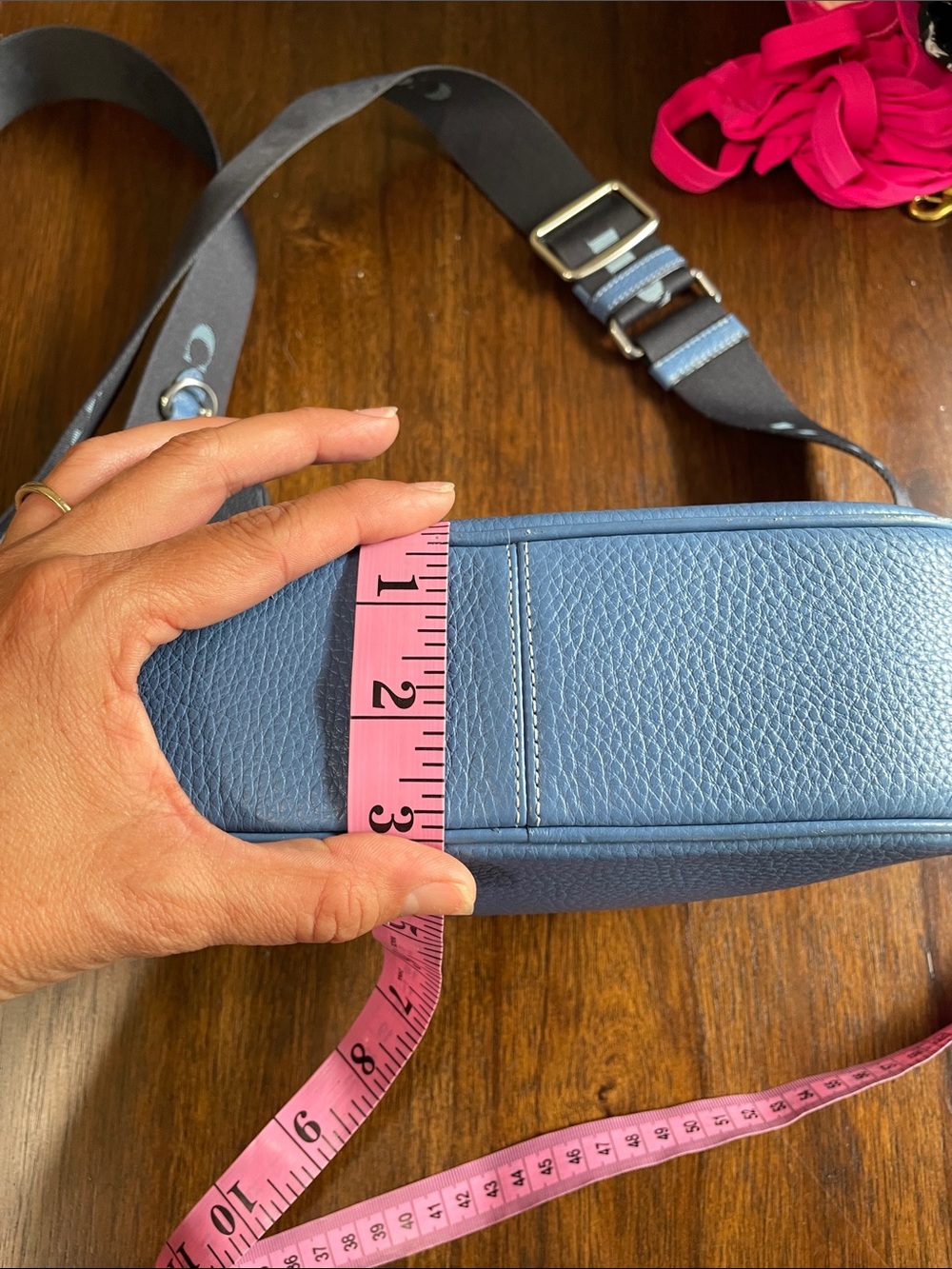 Coach Jaime Blue Soft Pebbled Leather Camera Crossbody with guitar Strap - Picture 10 of 12
